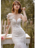 Long Sleeve Beaded Ivory 3D Lace Tulle Wedding Dress